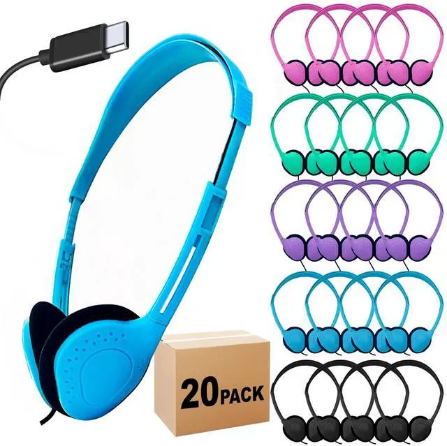 Main image of USB-C Headphones, 20-Pack, Multi Color | Bulk Pack, Suitable for Classroom & School, For Children & Teenagers, Compatible with Pad & Smartphones