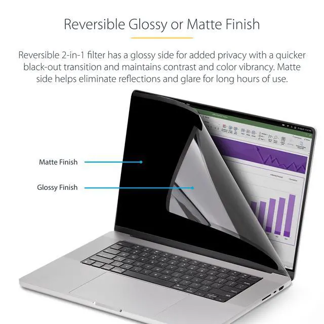 Alt view image 3 of 6 - StarTech 16in MacBook Pro Magnetic Privacy Screen, Glossy Sides, Laptop | MacBook M1 M2 M3 M4 M5 Compatible, Reversible Anti-Glare Matte, Privacy Filter, +/-30 Deg. View