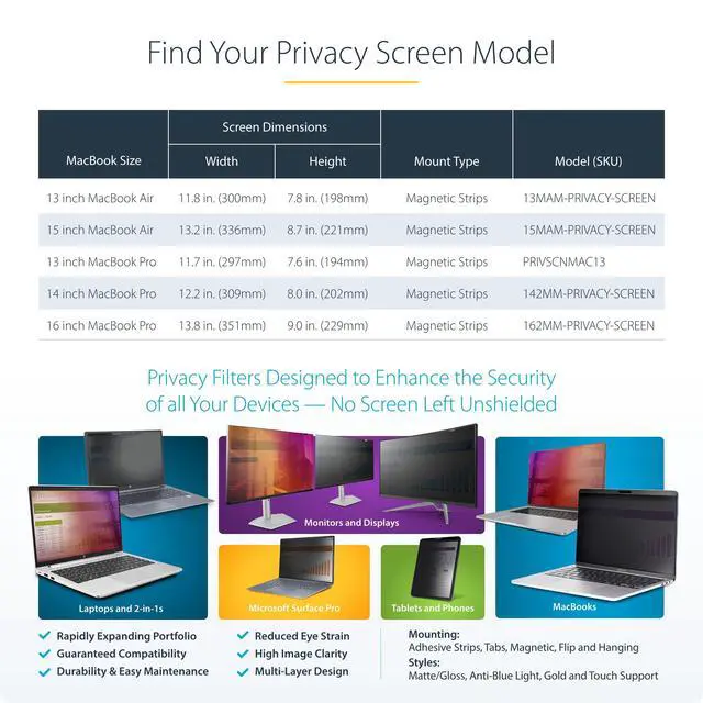 Alt view image 6 of 6 - StarTech 16in MacBook Pro Magnetic Privacy Screen, Glossy Sides, Laptop | MacBook M1 M2 M3 M4 M5 Compatible, Reversible Anti-Glare Matte, Privacy Filter, +/-30 Deg. View