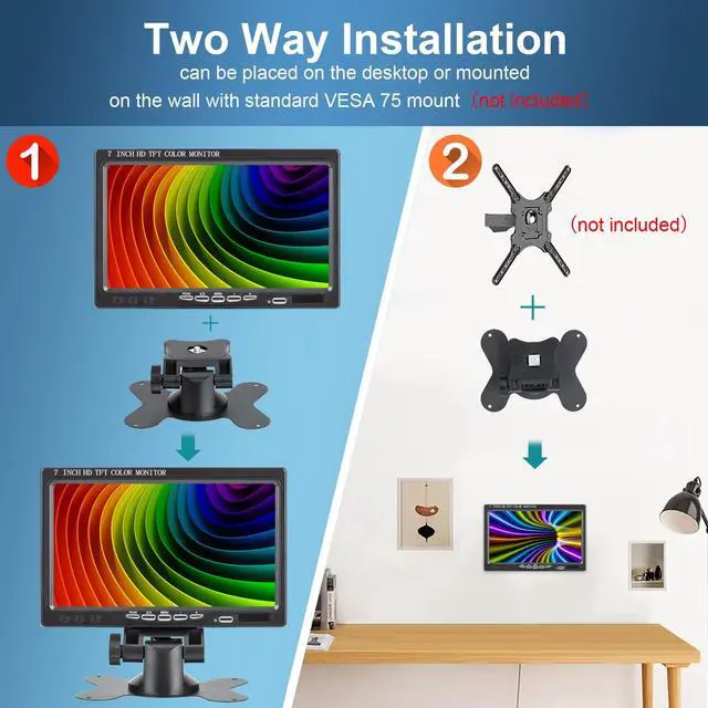 Alt view image 3 of 6 - 7 inch Portable Small HD 1080P VGA Monitor, Mini Screen 1024x600, HDMI/VGA/AV Input, with Speakers