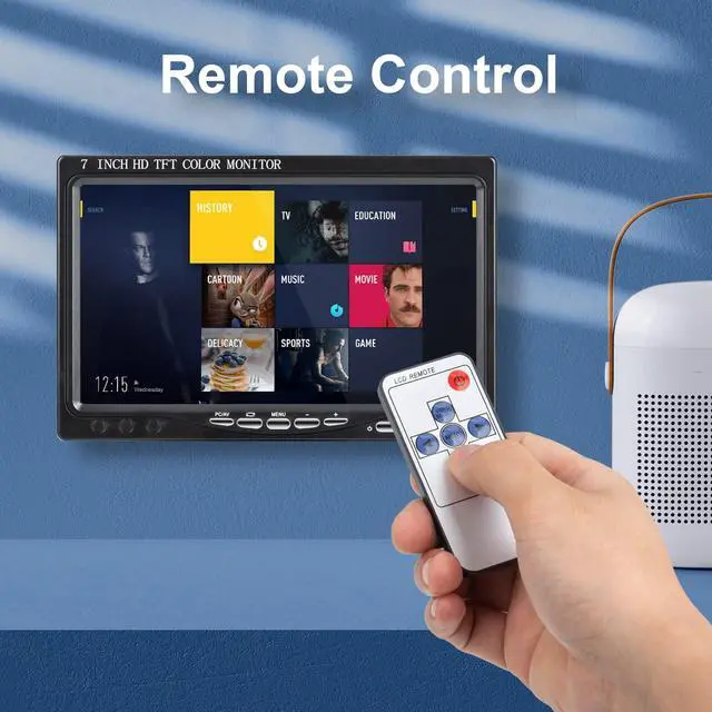 Alt view image 4 of 6 - 7 inch Portable Small HD 1080P VGA Monitor, Mini Screen 1024x600, HDMI/VGA/AV Input, with Speakers
