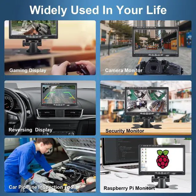 Alt view image 5 of 6 - 7 inch Portable Small HD 1080P VGA Monitor, Mini Screen 1024x600, HDMI/VGA/AV Input, with Speakers