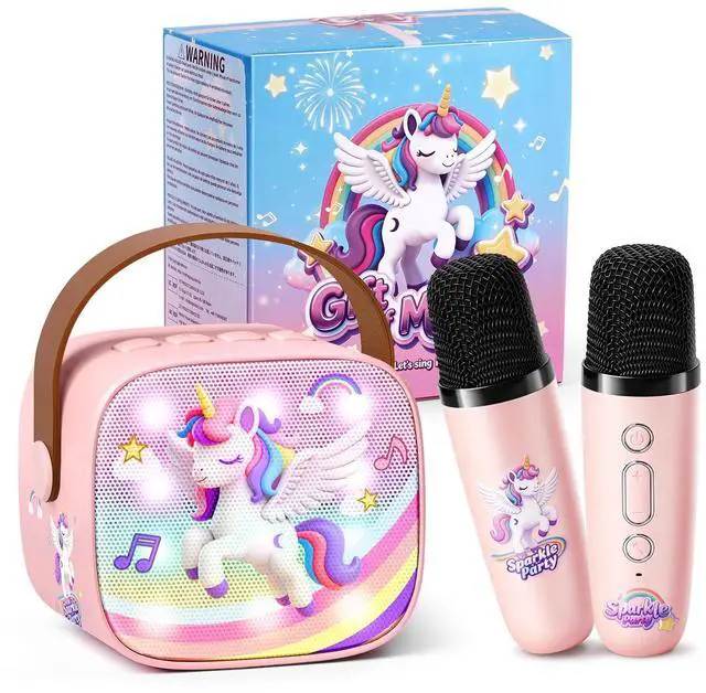Main image of Unicorn Karaoke Machine for Kids, Clear&Loud Sound Portable Mini Karaoke Machine+2 Wireless Microphones for Kids, 4 Voice Changers+Bluetooth, Birthday Gifts for 2-8 Year Old Girls Unicorn Gifts