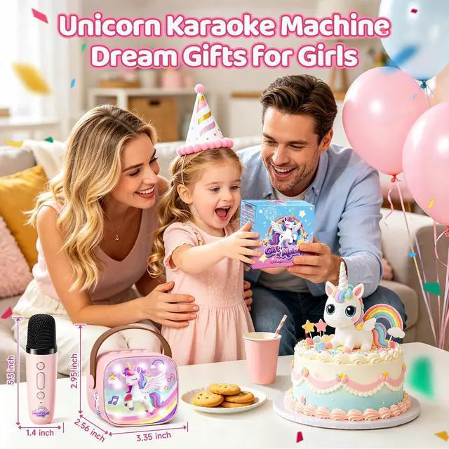 Alt view image 3 of 6 - Unicorn Karaoke Machine for Kids, Clear&Loud Sound Portable Mini Karaoke Machine+2 Wireless Microphones for Kids, 4 Voice Changers+Bluetooth, Birthday Gifts for 2-8 Year Old Girls Unicorn Gifts