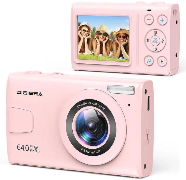Main image of C2 Digital Camera, 64MP 4K UHD Video, Autofocus Point and Shoot Camera with 2.4" IPS Screen, MP3/MP4 Playback, Time-Lapse, 18X Zoom, Flash, Compact Cameras for Kids Teens Beginners, Pink