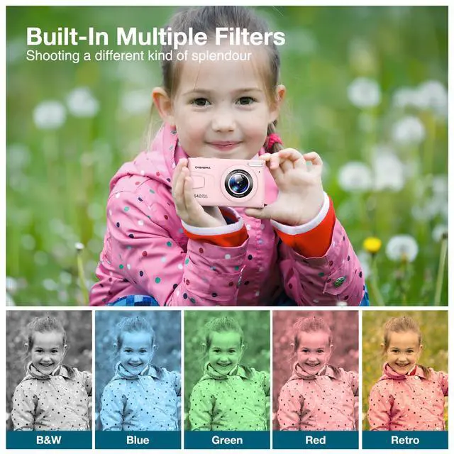 Alt view image 5 of 6 - C2 Digital Camera, 64MP 4K UHD Video, Autofocus Point and Shoot Camera with 2.4" IPS Screen, MP3/MP4 Playback, Time-Lapse, 18X Zoom, Flash, Compact Cameras for Kids Teens Beginners, Pink
