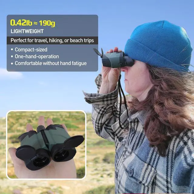 Alt view image 2 of 6 - 10x21 Binoculars for Adults, Compact BaK-4 Prism Binoculars with Large View, Classic Binocular for Bird Watching Hunting Travel Cruise Ship Hiking Sports Concert, Lightweight