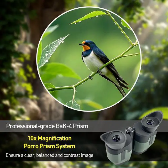 Alt view image 3 of 6 - 10x21 Binoculars for Adults, Compact BaK-4 Prism Binoculars with Large View, Classic Binocular for Bird Watching Hunting Travel Cruise Ship Hiking Sports Concert, Lightweight