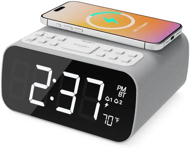 Main image of Bluetooth Alarm Clocks with Wireless Charging | Bedside Clock for Bedroom with 10W Power FM Radio | Large Screen Display, Loud Alarm for Heavy Sleepers, and Display Backlit Dimmable Darwin