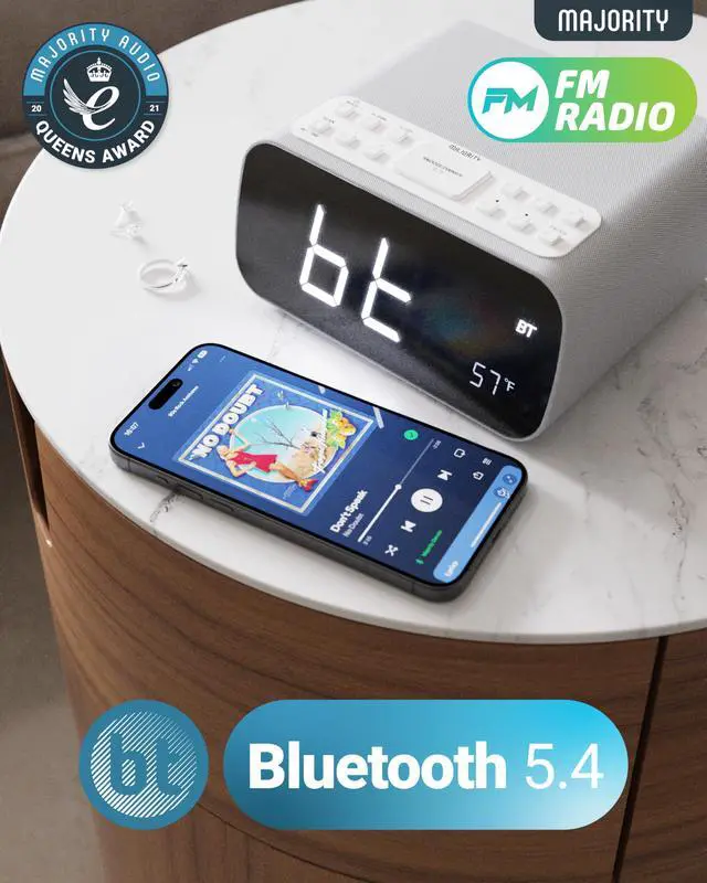 Alt view image 4 of 6 - Bluetooth Alarm Clocks with Wireless Charging | Bedside Clock for Bedroom with 10W Power FM Radio | Large Screen Display, Loud Alarm for Heavy Sleepers, and Display Backlit Dimmable Darwin