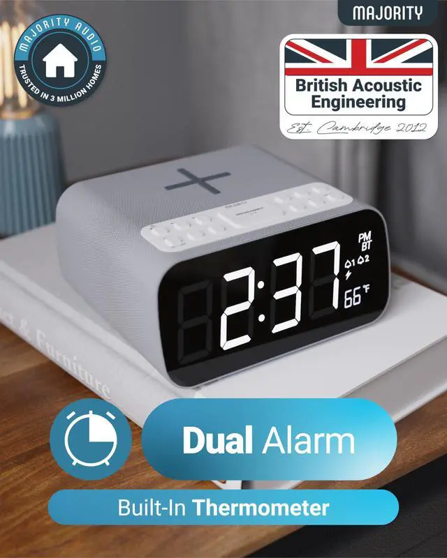 Alt view image 5 of 6 - Bluetooth Alarm Clocks with Wireless Charging | Bedside Clock for Bedroom with 10W Power FM Radio | Large Screen Display, Loud Alarm for Heavy Sleepers, and Display Backlit Dimmable Darwin