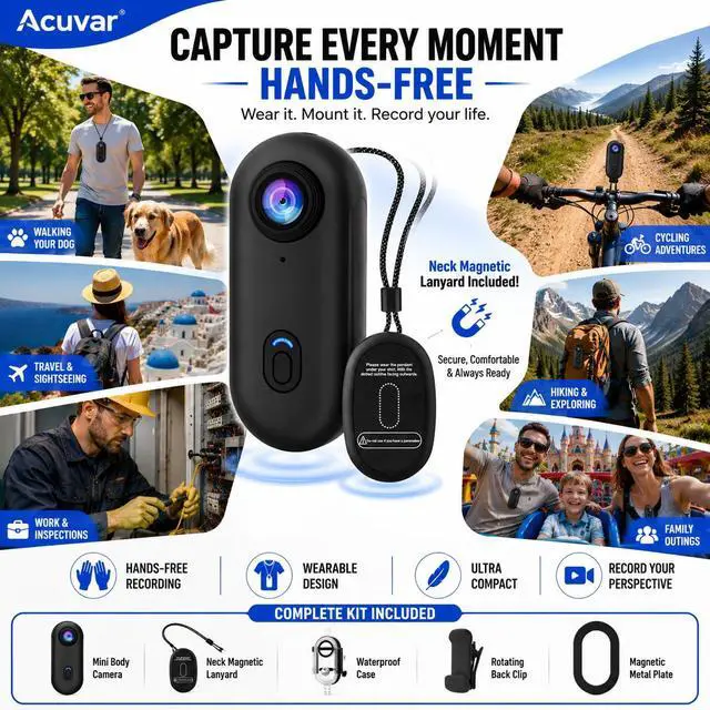 Alt view image 2 of 6 - Mini Body Camera 1080P, Wearable Action Body Cam with WiFi, Magnetic Clip-On Thumb Size Hands-Free Recording Camera with 64GB Card