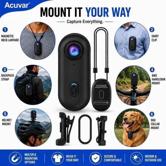 Alt view image 4 of 6 - Mini Body Camera 1080P, Wearable Action Body Cam with WiFi, Magnetic Clip-On Thumb Size Hands-Free Recording Camera with 64GB Card