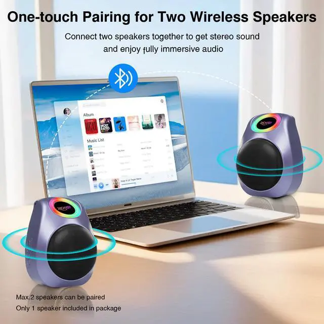 Alt view image 3 of 6 - Portable Speaker Bluetooth,BT5.3 Outdoor Speaker with Lights,30W Clear Loud Stereo Sound 4000mAh Battery TWS Pairing Stocking Stuffers for Camping/Party/Beach,Gift Ideas (Purple)