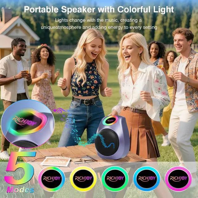 Alt view image 4 of 6 - Portable Speaker Bluetooth,BT5.3 Outdoor Speaker with Lights,30W Clear Loud Stereo Sound 4000mAh Battery TWS Pairing Stocking Stuffers for Camping/Party/Beach,Gift Ideas (Purple)