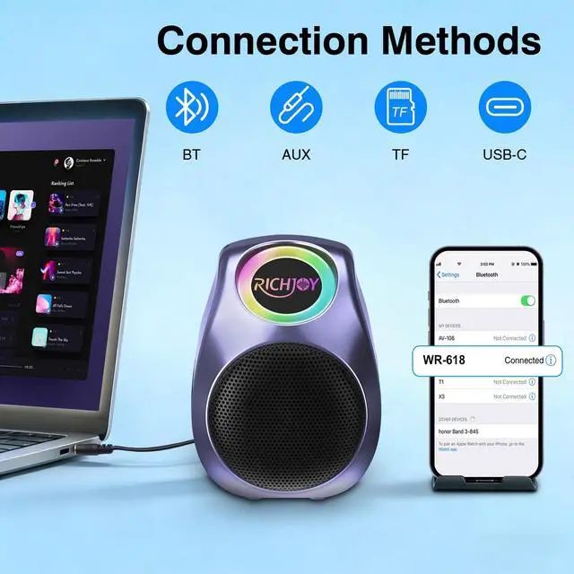 Alt view image 5 of 6 - Portable Speaker Bluetooth,BT5.3 Outdoor Speaker with Lights,30W Clear Loud Stereo Sound 4000mAh Battery TWS Pairing Stocking Stuffers for Camping/Party/Beach,Gift Ideas (Purple)