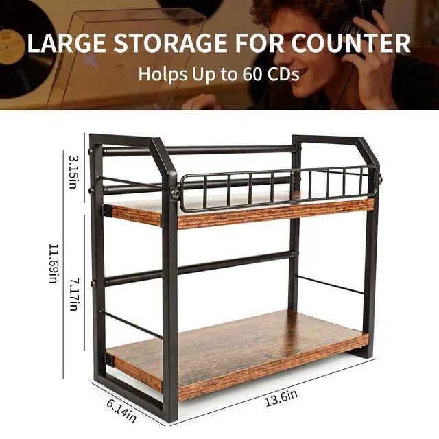 Alt view image 2 of 6 - 2-Tier CD Holder, CD Storage Shelf, CD Organizer with Display, CD holder stand, Premium CD Rack for Home & Office, Ideal for Music Enthusiasts (Brown) (2-Tier)