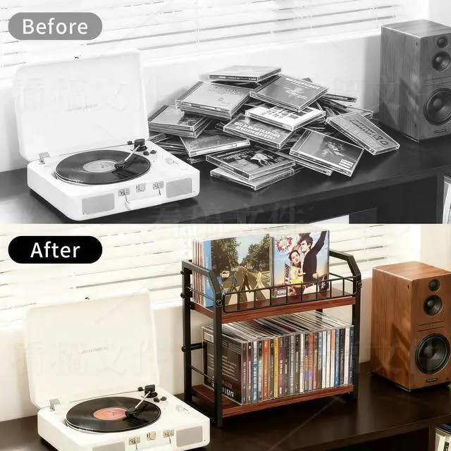 Alt view image 3 of 6 - 2-Tier CD Holder, CD Storage Shelf, CD Organizer with Display, CD holder stand, Premium CD Rack for Home & Office, Ideal for Music Enthusiasts (Brown) (2-Tier)