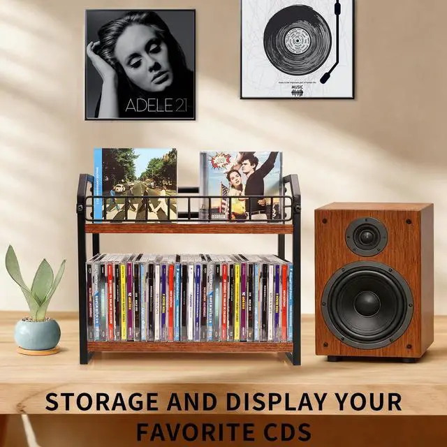 Alt view image 4 of 6 - 2-Tier CD Holder, CD Storage Shelf, CD Organizer with Display, CD holder stand, Premium CD Rack for Home & Office, Ideal for Music Enthusiasts (Brown) (2-Tier)