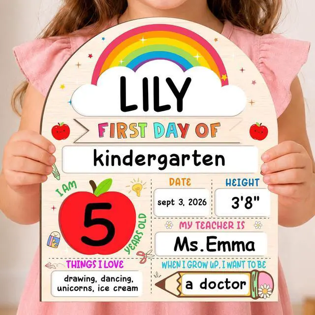 Main image of Rainbow Theme My First Day of School Sign with Marker, Colorful Back to School Board for Boys Girls, First and Last Day of Preschool Kindergarten Photo Prop, Back to School Supplies, 8 x 10