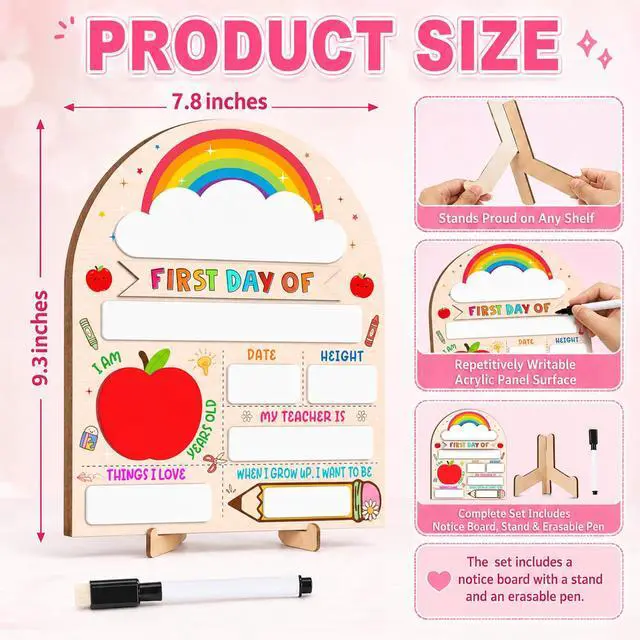 Alt view image 3 of 6 - Rainbow Theme My First Day of School Sign with Marker, Colorful Back to School Board for Boys Girls, First and Last Day of Preschool Kindergarten Photo Prop, Back to School Supplies, 8 x 10