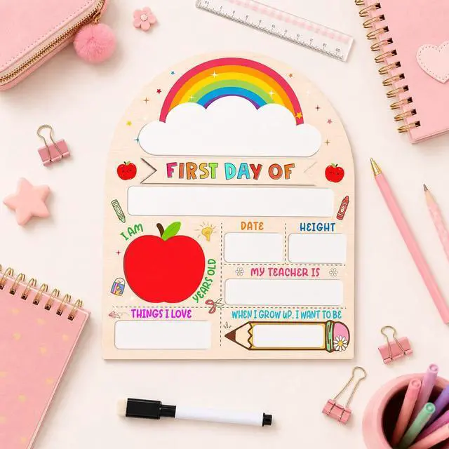 Alt view image 4 of 6 - Rainbow Theme My First Day of School Sign with Marker, Colorful Back to School Board for Boys Girls, First and Last Day of Preschool Kindergarten Photo Prop, Back to School Supplies, 8 x 10