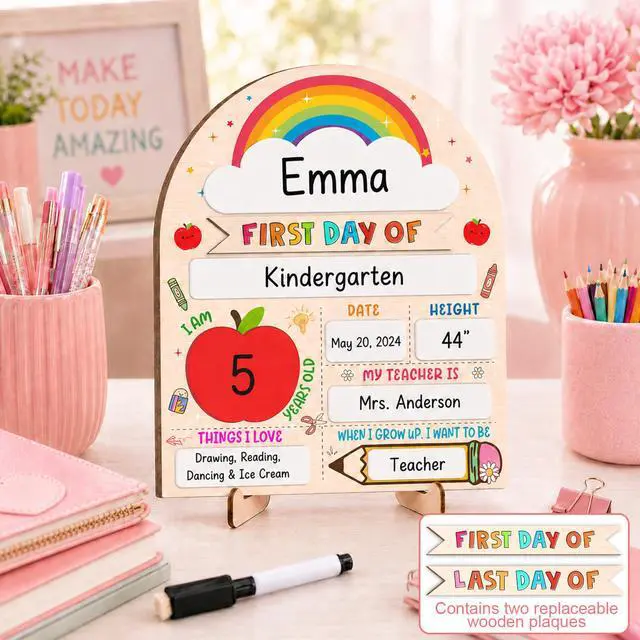 Alt view image 5 of 6 - Rainbow Theme My First Day of School Sign with Marker, Colorful Back to School Board for Boys Girls, First and Last Day of Preschool Kindergarten Photo Prop, Back to School Supplies, 8 x 10
