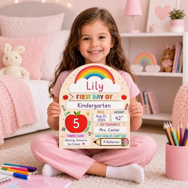 Alt view image 6 of 6 - Rainbow Theme My First Day of School Sign with Marker, Colorful Back to School Board for Boys Girls, First and Last Day of Preschool Kindergarten Photo Prop, Back to School Supplies, 8 x 10