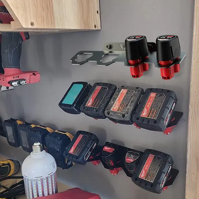 Alt view image 5 of 6 - Compatible Milwaukee M12 12V Battery Rack Holder Workshops,Shelves | Wrought Iron Heavy Duty Thickened Batteries Slots, Stealth Battery Wall Mount Organizer Garage Storage,Case New Battery Dock