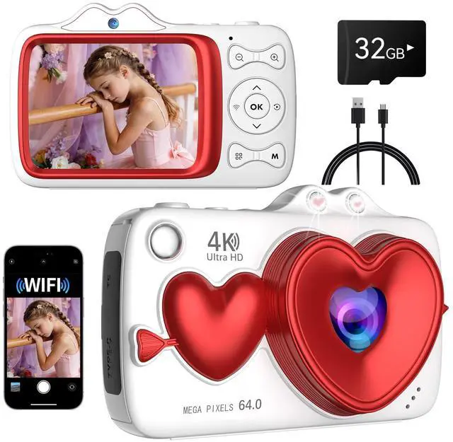 Main image of Digital Camera,4K 64MP Autofocus Vlogging Camera with Dual Lens,18X Zoom/WiFi/32GB Card/,Point and Shoot Cameras for Boys Girls Gifts (XJ700-White)