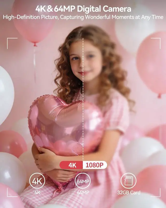 Alt view image 2 of 6 - Digital Camera,4K 64MP Autofocus Vlogging Camera with Dual Lens,18X Zoom/WiFi/32GB Card/,Point and Shoot Cameras for Boys Girls Gifts (XJ700-White)