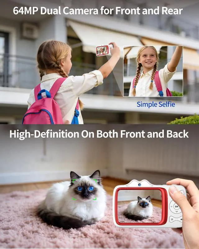 Alt view image 4 of 6 - Digital Camera,4K 64MP Autofocus Vlogging Camera with Dual Lens,18X Zoom/WiFi/32GB Card/,Point and Shoot Cameras for Boys Girls Gifts (XJ700-White)