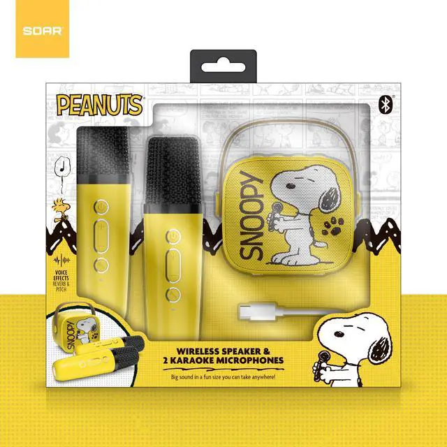 Alt view image 2 of 6 - Peanuts Snoopy Dance Wireless Speaker and (2) Karaoke Microphones- Yellow