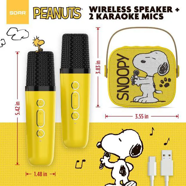 Alt view image 3 of 6 - Peanuts Snoopy Dance Wireless Speaker and (2) Karaoke Microphones- Yellow