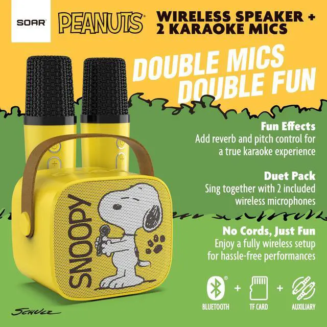 Alt view image 4 of 6 - Peanuts Snoopy Dance Wireless Speaker and (2) Karaoke Microphones- Yellow