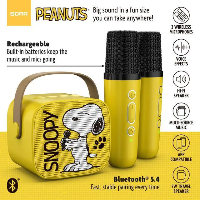 Alt view image 5 of 6 - Peanuts Snoopy Dance Wireless Speaker and (2) Karaoke Microphones- Yellow