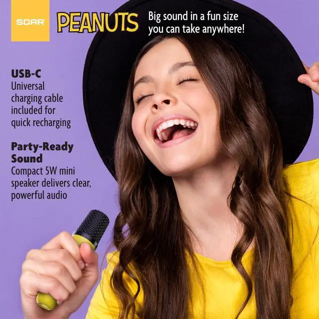 Alt view image 6 of 6 - Peanuts Snoopy Dance Wireless Speaker and (2) Karaoke Microphones- Yellow
