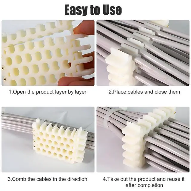 Alt view image 4 of 6 - 6x8 Hole Network Cable Comb Organizer Panel | For CAT5/6/7/8 Cables | 9mm/0.35in Slot Width | Server Rack Wire Management | Neatly Dress & Bundle Cords(6x8 Holes)