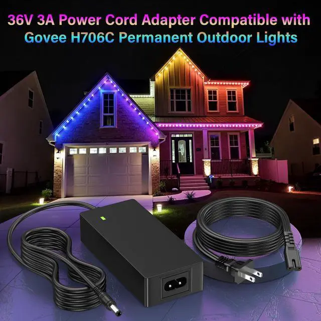 Alt view image 2 of 6 - 36V 3A 108W AC Adapter Compatible with Govee H706C Permanent Outdoor Lights | Charger Power Cord Fit for Govee H706C Lights Pro RGBIC LED Lights Halloween 75 Scene Modes Light Models SOY-3600300US-306