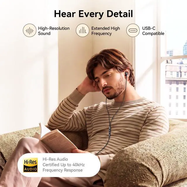 Alt view image 2 of 6 - P20 in-Ear Earphones with Cable, USB C Wired Ear Buds, Hi-Res Audio, Sound Isolation, Mic Mute Fuction, Microphone and Volume Controller