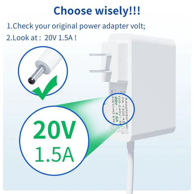 Alt view image 2 of 6 - 20V 1.5A Power for Lenovo Smart Clock Lenovo Smart Display 7/8/10 | Charger Adapter Cable for CD-24501F SD-8501F SD-X701B SD-X501F, PA-1300-42, SA18C47124, Not 12V, Not for PA-1300-41