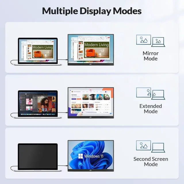 Alt view image 4 of 6 - Portable Monitor, 16 1200P FHD IPS Display 16:10, 1500:1 Contrast, USB-C&Mini HDMI Travel Monitor with Built-in Stand, Second Screen for Laptop/PC/Mac/Phone/Switch/Xbox/PS4/5, Vesa Mountable