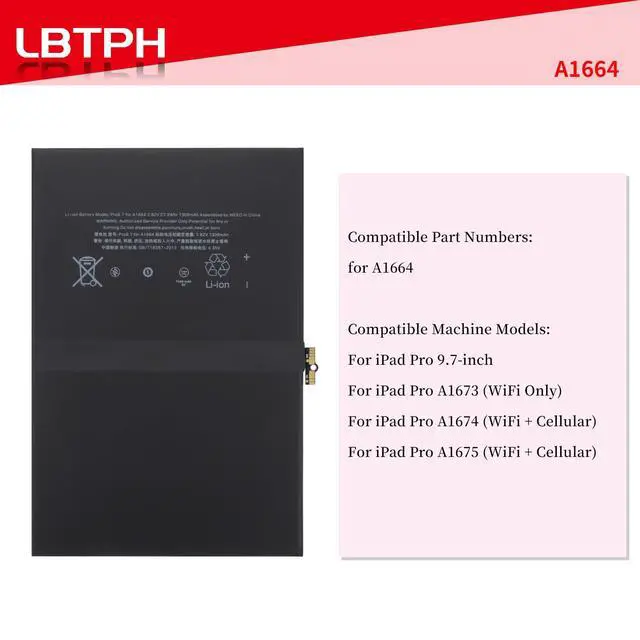 Alt view image 3 of 6 - A1664 Battery for iPad Pro 9.7 2016 Edition A1673 A1674 A1675 Series | 3.82V 7306mAh/27.91Whr with tools kit