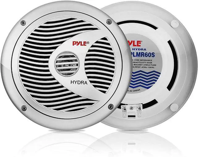 Main image of 6.5 Dual Marine Speakers - 2 Way Waterproof and Weather Resistant Outdoor Audio Stereo Sound System with 150 Watt Power, Polyprone Cone and Cloth Surround - 1 Pair - PLMR60S (Silver)