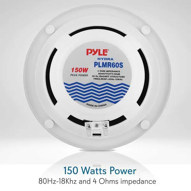 Alt view image 2 of 6 - 6.5 Dual Marine Speakers - 2 Way Waterproof and Weather Resistant Outdoor Audio Stereo Sound System with 150 Watt Power, Polyprone Cone and Cloth Surround - 1 Pair - PLMR60S (Silver)