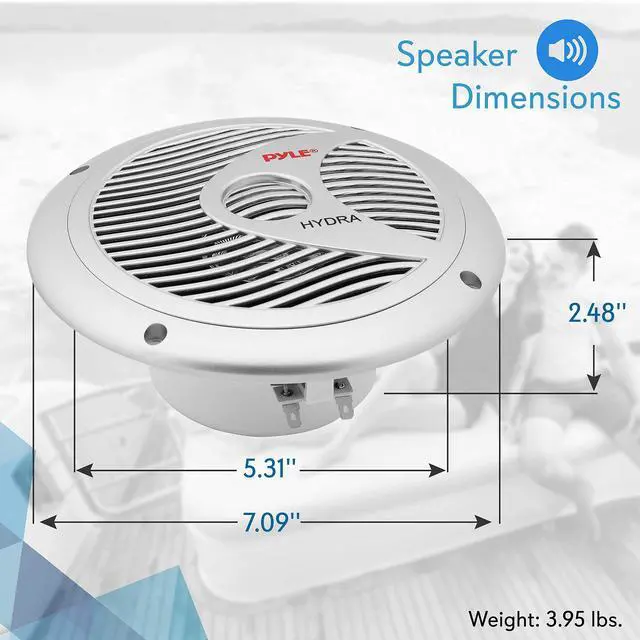 Alt view image 5 of 6 - 6.5 Dual Marine Speakers - 2 Way Waterproof and Weather Resistant Outdoor Audio Stereo Sound System with 150 Watt Power, Polyprone Cone and Cloth Surround - 1 Pair - PLMR60S (Silver)