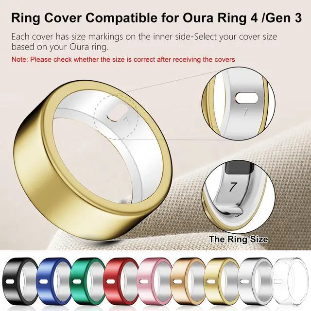 Alt view image 2 of 6 - 2 Pack Cover and Gold Plated Stacking Rings Compatible for Oura Ring 4/Gen 3 Horizon/Gen 3 Heritage,Accessories for Workout Gym Women Men -Size 7