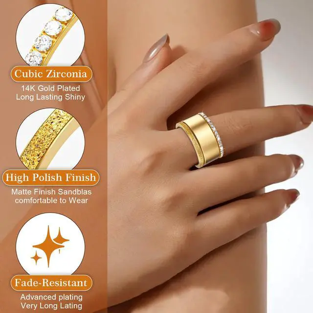 Alt view image 3 of 6 - 2 Pack Cover and Gold Plated Stacking Rings Compatible for Oura Ring 4/Gen 3 Horizon/Gen 3 Heritage,Accessories for Workout Gym Women Men -Size 7