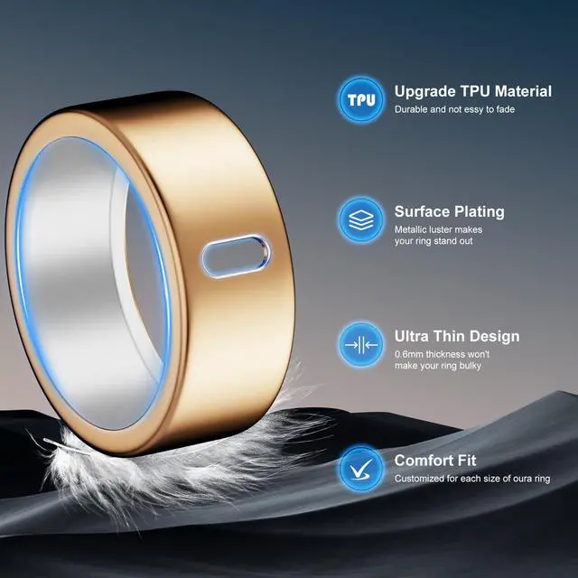 Alt view image 6 of 6 - 2 Pack Cover and Gold Plated Stacking Rings Compatible for Oura Ring 4/Gen 3 Horizon/Gen 3 Heritage,Accessories for Workout Gym Women Men -Size 7