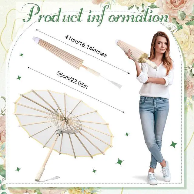 Alt view image 2 of 6 - Parasol,White | 6 Pack 22.1 Inch Cloth Parasols Bamboo Handle, Handmade Japanese Style Tassel for Wedding Bridal Party Photo Prop Decor